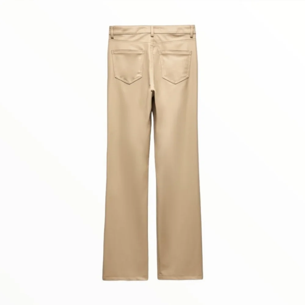 ZARA * STRAIGHT LEG FAUX LEATHER PANTS Tan Size 4